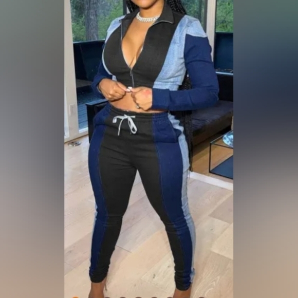 Black Casual Basic Zipper Collar Long Sleeve Two Pieces - Picture 1 of 6